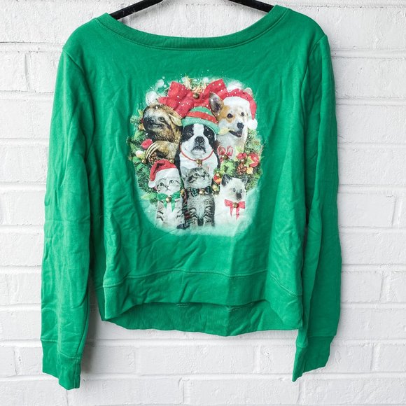 Fifth Sun | Green Dogs & Cats Jingle Sweater - Picture 3 of 6